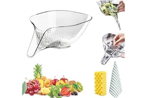 PNEDEODM Multi-Functional Drain Basket, Drainage Basket Funnel, Kitchen Sink Drain Basket, Multifunctional Vegetable and Fruit Washing Drain Basket, Kitchen Plastic Drainer Food Basket (Trasparente-1pezzi)