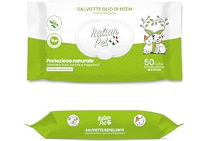 Italian Pet - Biologisch abbaubare Tücher Neemöl - Antiparasitäre Tücher - Schützt Hunde, Katzen, Haustiere vor Flöhen, Zecken, Papageien - 50 Einweg-Bio-Tücher - 20x30 cm