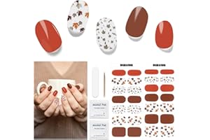 UBAXQURU Autocollant Ongle Gel UV - 28pcs Vernis Autocollant Ongles D'Automne Semi Durci UV Gel Nail Stickers Auto-adhésifs Longue Durée Pour Femmes Filles Nail Designs Art Qualité Salon