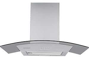 Cookology Curved Glass Chimney Cooker Hood, Energy A Rated Wall Mounted Extractor Fan, LED lighting, Adjustable Height (Stainless Steel, 70cm)