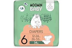 DELIPAP Muumi Baby Eco Nappies Size 6, 12-24 kg (26-53 lbs), 34 Sensitive Premium Diapers | CO2 Neutral | Leakage Barrier | Soft and Skin Friendly, No Unnecessary Chemicals |