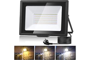 Wowspeed 100W Projecteur LED Extérieur 1000LM Avec Prise, 3000K/4500K/6500K Réglables, Étanchéité IP65 Pour Garage, Entrepôt, Cour, Rues