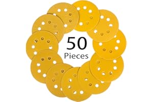 STEBRUAM Zestaw papieru ściernego, rzep, 125 mm, arkusz szlifierski do szlifierki mimośrodowej, drewno, metal i kolor (50 sztuk, ziarnistość 60/100/240/320/600)