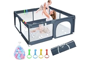 AOWEIKA Baby Playpen, Toddler Fence with Breathable Mesh and Zipper Door, Large Infants Activity Center with 50 Balls, Large Play Yard for Boys Girls Babies(150x180x66cm)