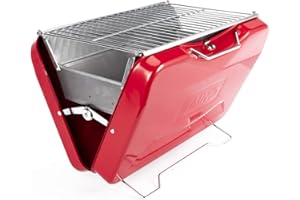 TAINO MOX Holzkohlegrill BBQ Koffergrill Camping-Grill Kohlegrill Retro-Stil klappbar Griller tragbar mobil Rot