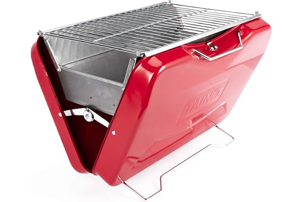 TAINO MOX Barbecue au charbon de bois, style rétro, pliable, portable, portable, rouge