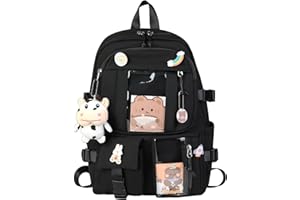 HORHEAR Sac à dos Kawaii pour L'école, Sac à dos Mignon avec Accessoires Kawaii, Broche et Pendentif,Animal en Peluche