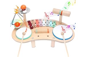 OFNMY 9 en 1 juguete de tambor infantil de madera, xilófono de madera para niños pequeños, instrumentos musicales de xilófono educativo para niños, tambor de xilófono para festivales y regalos de cumpleaños