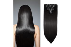 ‎CYBELLEZA Extensions Clip in Extensions Echthaar 8 Teile 60cm Haarverlängerung Haarteil Glatt Synthetische Haare Natürlich Lang, Dunkelbraun