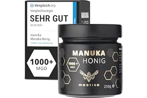 ‎MAORIKA Manuka Honig 1000 MGO + 250g im Glas (lichtundurchlässig, kein Plastik) - laborgeprüft, zertifiziert aus Neuseeland - maorika
