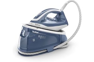 Tefal Express Essential Steam Generator Iron, 120 g/min Steam Output, Xpress Glide Soleplate, 340 g/min Steam Boost, 5.9-Pump Bars with Scale Rinsing System, White and Blue, (SV6132G0)