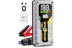 ‎WHZOHCAR Starthilfe Powerbank LCD 5000A Tragbare Auto Starthilfe 12V Starter Powerbank für 10 L Benzin Oder 9 L Diesel mit LED Taschenlampe großen Bildschirm, Jumper Bildschirm, Autobatterie Booster