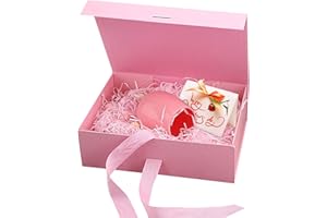 BOOAEE Confezione regalo con coperchio, 21 x 17 x 7 cm, confezione regalo con fiocco, grande scatola decorativa, scatola regalo magnetica riutilizzabile per matrimoni, compleanni, anniversari (rosa)