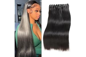 RICHAIR Fasci di Capelli Umani Lisci 3, Pacco da 100g (300g in Totale), Human Hair Bundles, Fasci di Capelli Umani Brasiliani Fasci di Capelli Vergini non Trattati al 100%, 8 10 12 Pollici