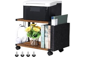 SHINOSKE Supporto per Stampante a 2 Livelli Mobili per Stampanti Tavolo Scorrevole Porta Stampante da Scrivania Carrello Stampante con Rotelle Ripiano di Stoccaggio per Ufficio e Casa (Marrone)