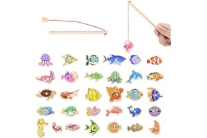 RTRTGS Juego de Pesca para Niños, 33pcs Juguete de Pescar Magnético, Juego de Juguetes de Pesca Magnéticos, 31 Peces, 2 Cañas de Pescar, Early Education Educación Juguetes para Niños 2 3 4 Años