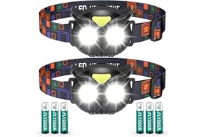 Lsnisni Hibou Lampe Frontale LED pour Enfants, 400 Lumens Torche Frontale, Piles Incluse, Léger e Étanche pour, Lecture, Course, Randonnée (1 Pièce/ 2 Pièces)