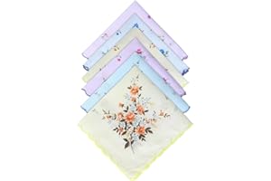Psyqtsuary 6 Stück Damen Taschentücher aus Baumwolle mit Vintage-Blumenmuster - Weiche Baumwolle, Bunte Bestickte Damen Taschentücher für Hochzeitsfeier