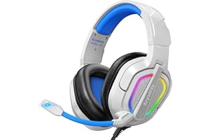 Krysenix PG2 Cuffie Gaming per PS4, PS5, PC, Xbox, Nintendo Switch, Cuffie con Microfono Stereo AI, Cuffie con jack da 3,5 mm e Luce RGB, Bianco/Blu