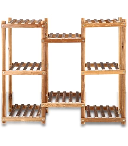 GYMAX Scaffale Portapiante In Legno Shorea 5 Livelli 113x27x114cm - Supporto Per Esterno E Interno