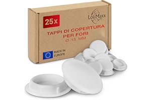 LouMaxx Tappi Copriforo per Fori Ø mm – Set da 25 Tappi Ciechi in Plastica Bianca – Coprifori Made in Europe (Ø 15 mm, 25, Pezzi)