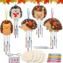 KWHSUN Igel Windspiel Bastelset – 5 Holzigel, 20 Rohre, Farben, Für Kinder Herbstdeko