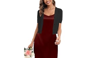 ENJYAM Damski, elegancki, solidny dzianinowy kardigan, krótki rękaw, na wiosnę, lato, jesień, płaszcz, mini kurtka na wesela, bolerko do sukienki