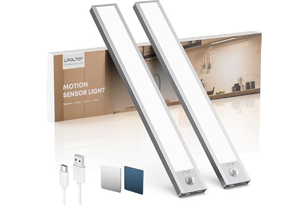 LROLTEF Under Cabinet Kitchen Lamps 21cm, 1500mAh 6500K LED Rechargeable Under Dish Lights 6500K Dimmable Motion Sensor Lamp Indoor Night Lights for Kitchen, 2 Pack