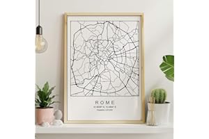 Nacnic Stampa Artistica Cartina geografica della Città di Roma. Mappa della Città dell'Arte, Stile Nordico in Bianco e Nero. Italia. Stampato su Carta da 250 Grammi di Alta qualità.
