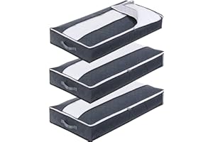 Withosent Pack of 3 Underbed Storage Boxes 90 L, Underbed Storage Box, Non-Woven Fabric, Foldable Storage Bag, Clothes Storage with Clear Window for Duvets, Clothes, Bedding, Blankets, Cushions