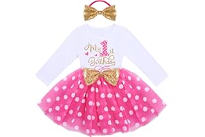 IMEKIS Ragazze Il Mio 1 ° / 2 ° / 3 ° Compleanno Vestito Principessa Manica Lunga Lucente Tulle Vestito con Fiocco Bowknot Fascia Bambino Minnie Vestiti Set