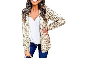 HAHAEMMA Blazer de mujer con lentejuelas, chaqueta de vestir de manga larga para otoño, diseño a cuadros, chaqueta de oficina, para exterior