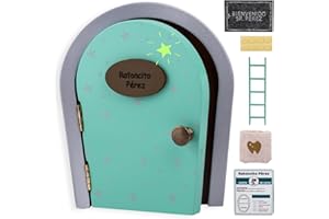 HOMYKIDS® Puerta Ratoncito Perez de Madera Que se Abre - Brilla en la Oscuridad - Puerta Raton Perez Mágica + Certificados + Escaleras + Saco + Felpudo
