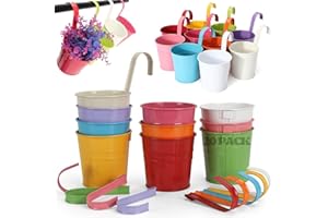LDHHYH 20 PACK Metal Iron Flower Pot, 10CM Hanging Fence Flower Pots with Drainage and Detachable Hook, Garden Hanging Flower Pots Fence Planters for Balcony Home Garden Decoration
