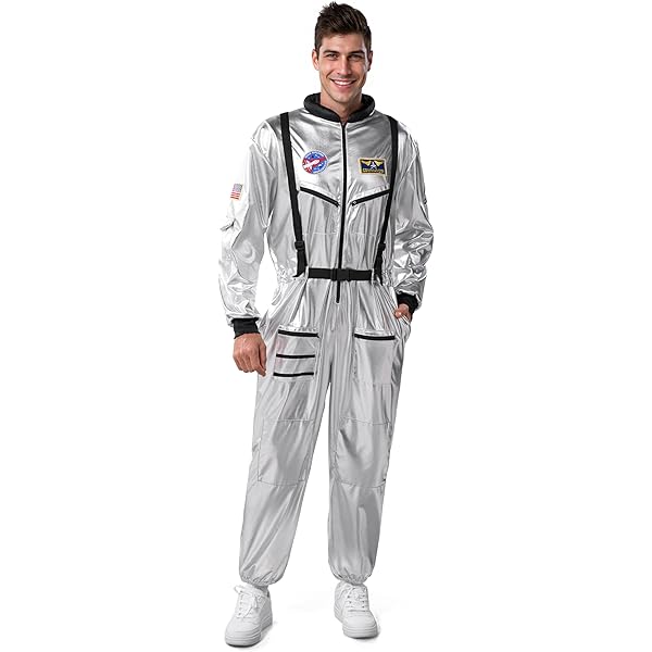 inhzoy Unisex Herren Damen Astronauten Kostüm Metallic Overall