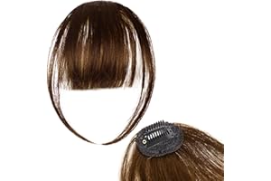 ‎INSPUTOL 100% Echthaar-Clip-in-Pony für Damen – Natürlicher Pony-Look mit Schläfen, dünnem oder geschwungenem Pony (Dunkelbraun)