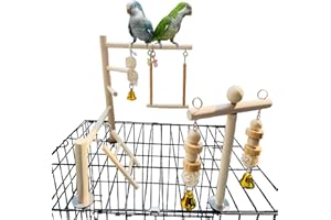 Hamiledyi Parrot Playground Parakeet Perches Outside Cage Bird Climbing Ladder Swing Toy Natural Wood Cockatiel Play Gyms Stand for Small Conure Love Birds Finch African Grey Macaw Amazon Budgies
