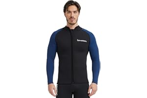 Lemorecn Wetsuit Top Men 3mm Neoprene Wetsuits Jacket Long Sleeve Neoprene Tops for Diving Surfing Swimming Kayaking Snorkeling