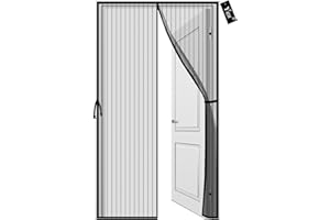 YRH Mosquitera Puerta Magnetica, Nuevo Diseño de Hebilla Lateral, Malla Resistente, Autosellante - Malla Mosquitera Mejorada, Puerta Mosquitera con Cinta Mágica, Negro, 90 x 210 cm