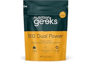 NUTRITION GEEKS Vitamin B12 Tablets High Strength - 1 Year Supply (365 Tablets) - 1000mcg Dual Power B12 Vitamin Complex with Methylcobalamin & Adenosylcobalamin - Vegan Supplement - (Packaging Design May Vary)