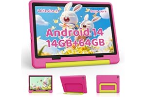 Laptok 10 Inch Kids Tablet, Android 14 Tablet for Kids With 14GB+64GB+1TB Expandable, Octa-Core Processor, Face ID, 5MP+8MP, 5000mAh, Parental Control, 5G WiFi 6, BT 5.3, Protective Case,Pink