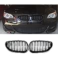Gangying E60 Front Kidney Grille Fit for BMW 5 series E60 E61 M5 520i 523i 525i 528i 530i 535i 550i E60 E61 Black Kidney Grille Double Slats Glossy Black 2004-2009