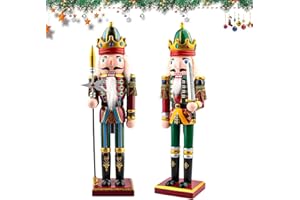 TCRZHHRX 2 Soldados Cascanueces de Madera | 30 cm Muñecos de Navidad Decoración | Figuras de Cascanueces para Interior | Adornos para Chimenea y Alfeizar - Decoración para las 4 Estaciones (Sable y lanza)