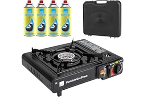 Taylor & Brown Black Portable Camping Stove with Cary Case & 4 Butane Gas | EN417 Compliant Premium Camping Stove Gas Portable | with Automatic Ignition & Heat Control