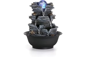 Dyna-Living Indoor Fountain,Tabletop Water Fountain,Rockery Water Fountain with Crystal Ball,Indoor Waterfall Feature for Home Office Decor Relaxation 3Pin UK Plug Included,11.02"*9.65"*7.2" Grey