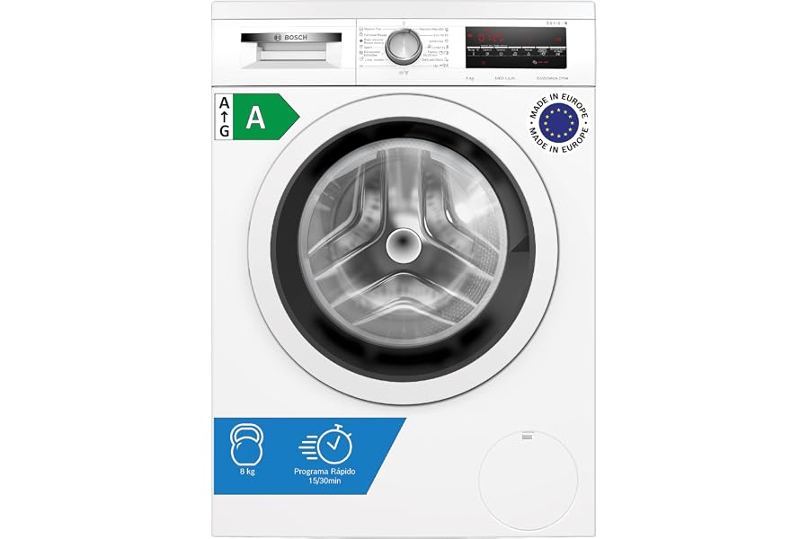 Bosch Lavadora, Libre Instalación, 8 kg, Serie 6, EcoSilence, Blanco, WUU28T63ES