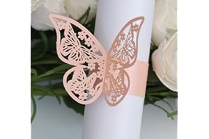 Azexcy 50 Pezzi Decoration for Napkin Portatovagliolo Anello, Anelli di Tovagliolo 3D Farfalla di Carta per Matrimonio Battesimo Comunione Nascita Laurea Compleanno, Rosa