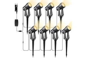 ‎SVATER Svater Gartenbeleuchtung LED Außen, 28m/92ft 8er-1 Set 1600LM 8 * 2W Gartenstrahler 27V COB IP65 Wasserdichter Strahler Warmweiß mit Erdspieß für Außen Garten Yard