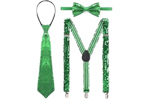 inlzdz Damen Pailletten Hosenträger Set, Verstellbarer Y Pailletten Hosenträger Clip, Pailletten Krawatte mit Fliege für Kostüm Party Zubehör