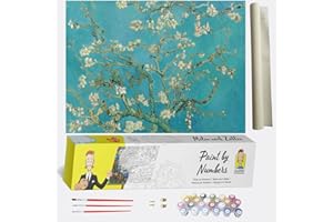 DONELTON Pintar por números para Adultos Van Gogh Flores de Almendra – Pintura para Pintar por números con Pinceles y Colores Brillantes - Cuadro de Lienzo con numeros pre Dibujado fácil de Pintar – Van Gogh